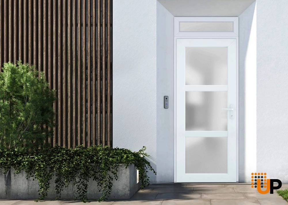 Single swing vinyl modern exterior door with tempered glass | Manux 8552 White | 30 x 94 photo#2