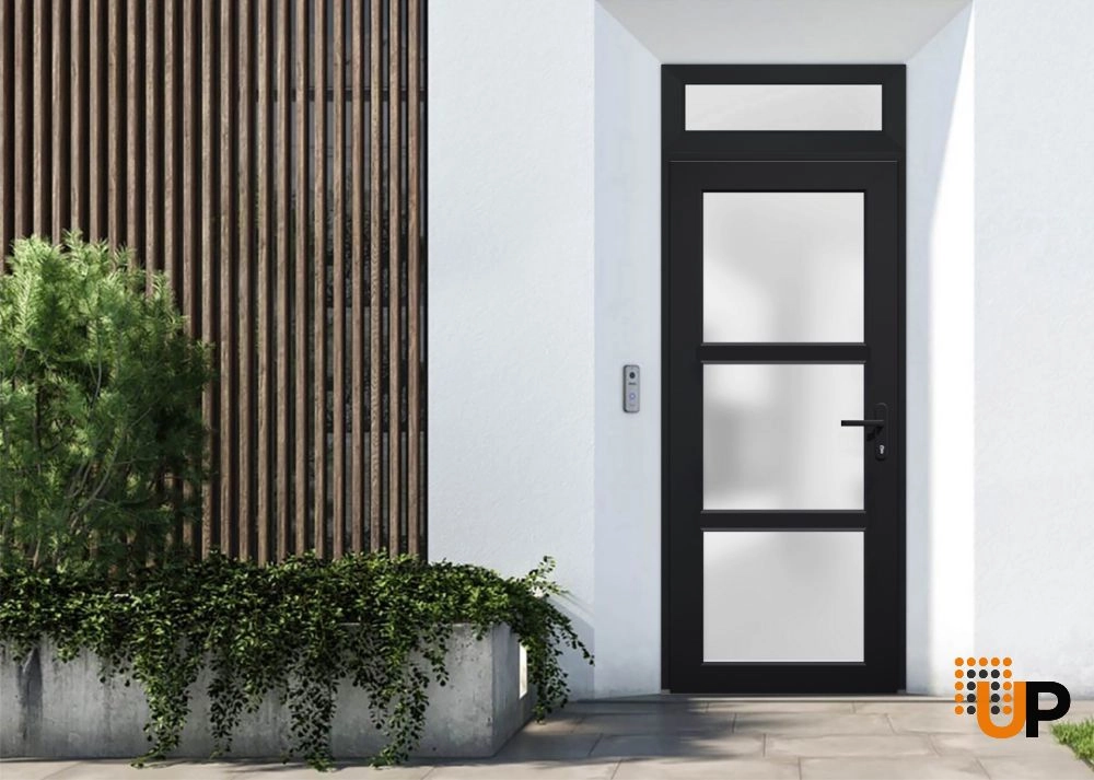 Single swing vinyl modern exterior door with tempered glass | Manux 8552 Black | 30 x 94 photo#2