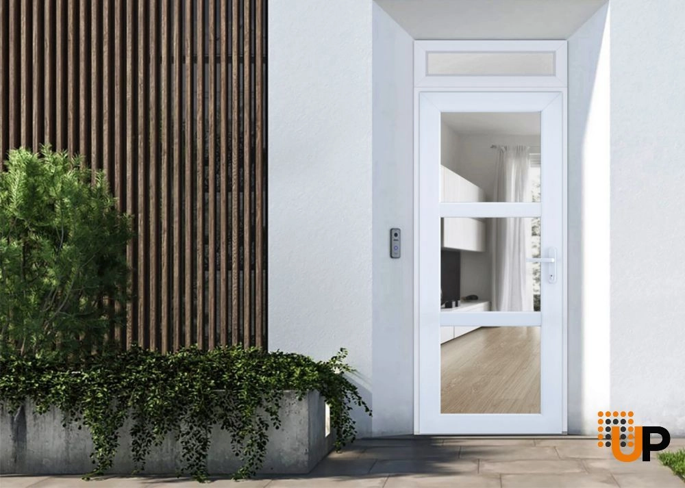 Single swing vinyl modern exterior door with tempered glass | Manux 8555 White | 30 x 94 photo#2