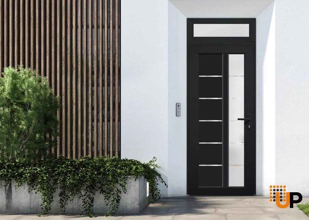 Single swing vinyl modern exterior door with tempered glass | Manux 8088 Black | 30 x 94 photo#2