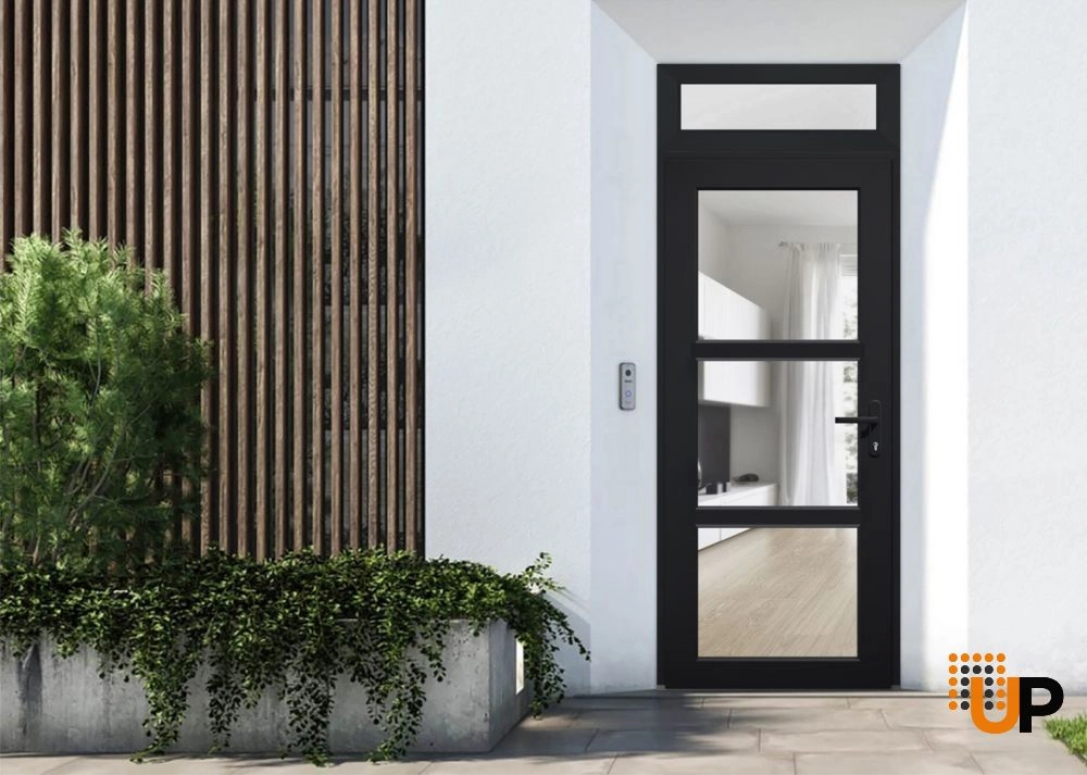 Single swing vinyl modern exterior door with tempered glass | Manux 8555 Black | 30 x 94 photo#2