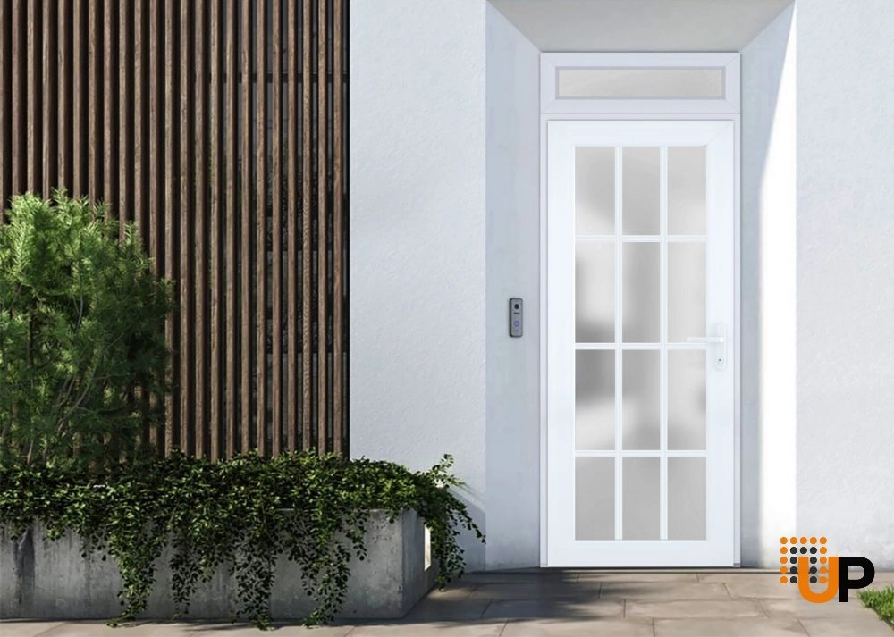 Single swing vinyl modern exterior door with tempered glass | Manux 8312 White | 36 x 94 photo#2