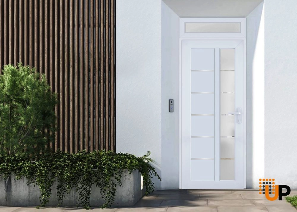 Single swing vinyl modern exterior door with tempered glass | Manux 8088 White | 36 x 94 photo#2