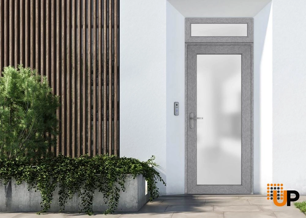 Manux 8102 exterior metal-plastic door 30x94 (30x80+14) grey upvc Photo #3