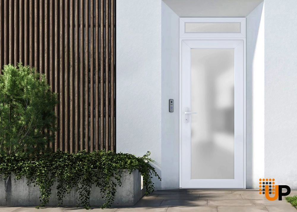 Single swing metal-plastic modern exterior door with tempered | Manux 8102 White | 30 x 94 photo#3