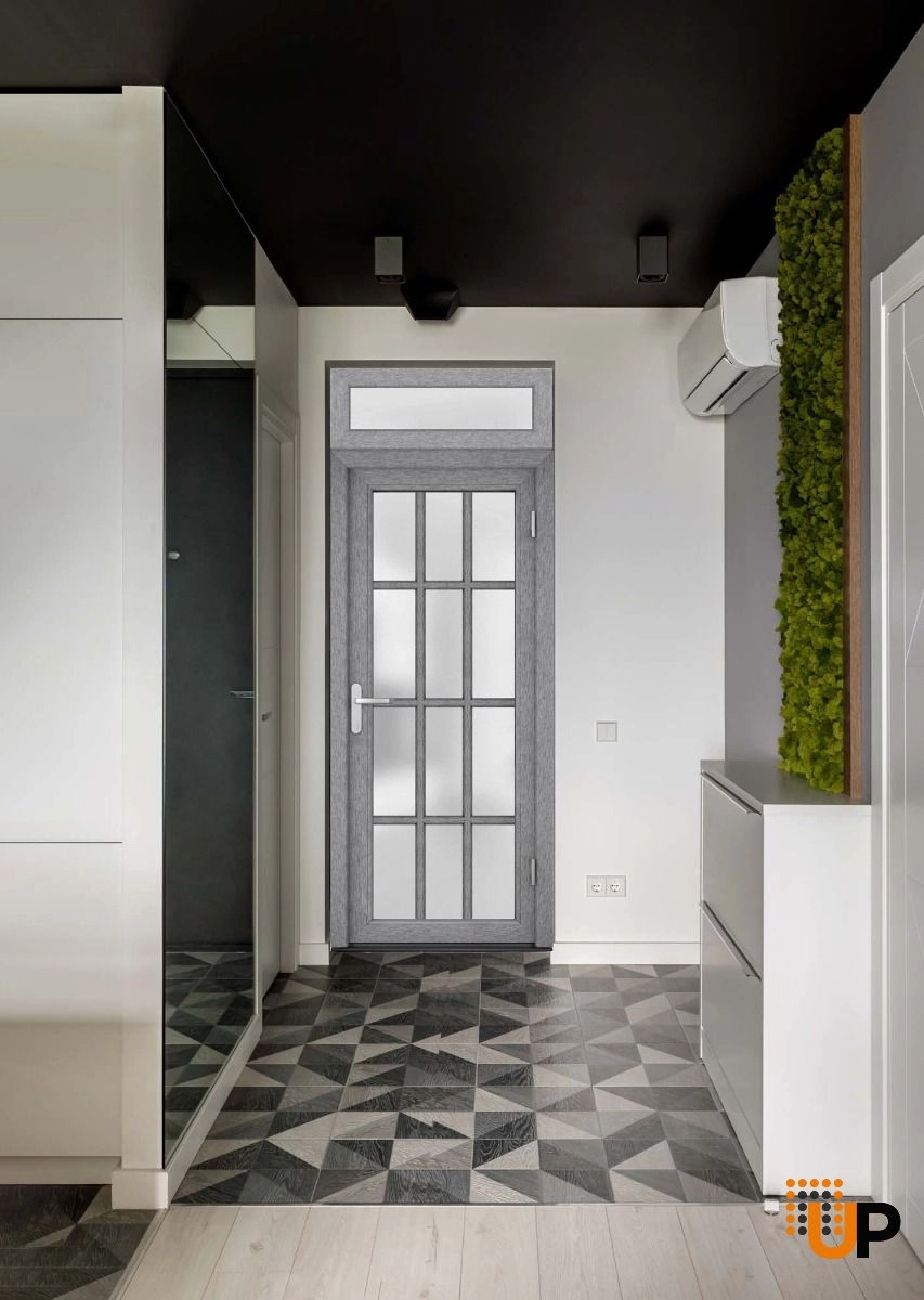 Single swing vinyl modern exterior door with tempered glass | Manux 8312 Gray Ash | 36 x 94 photo#3
