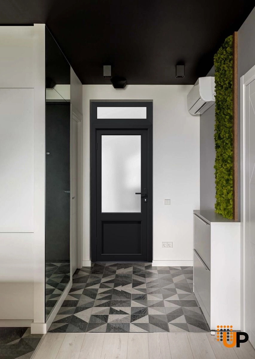 Single swing metal-plastic classic exterior door with tempered | Manux 8422 Black | 36 x 94 photo#3