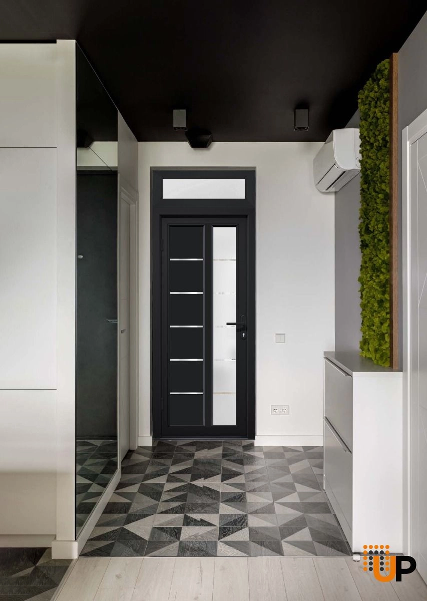Single swing metal-plastic modern exterior door with tempered | Manux 8088 Black | 36 x 94 photo#3