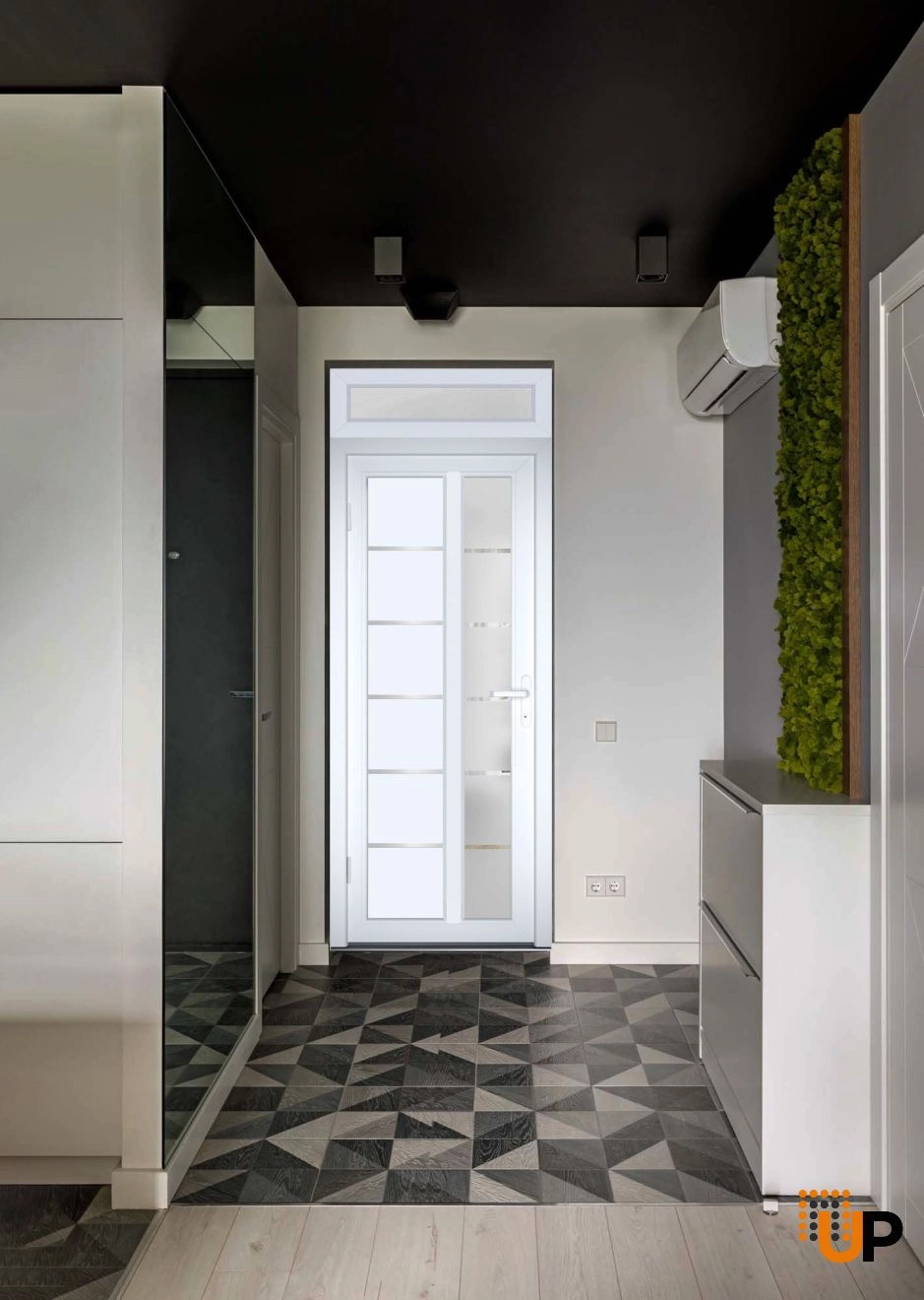 Single swing metal-plastic modern exterior door with tempered | Manux 8088 White | 36 x 94 photo#3
