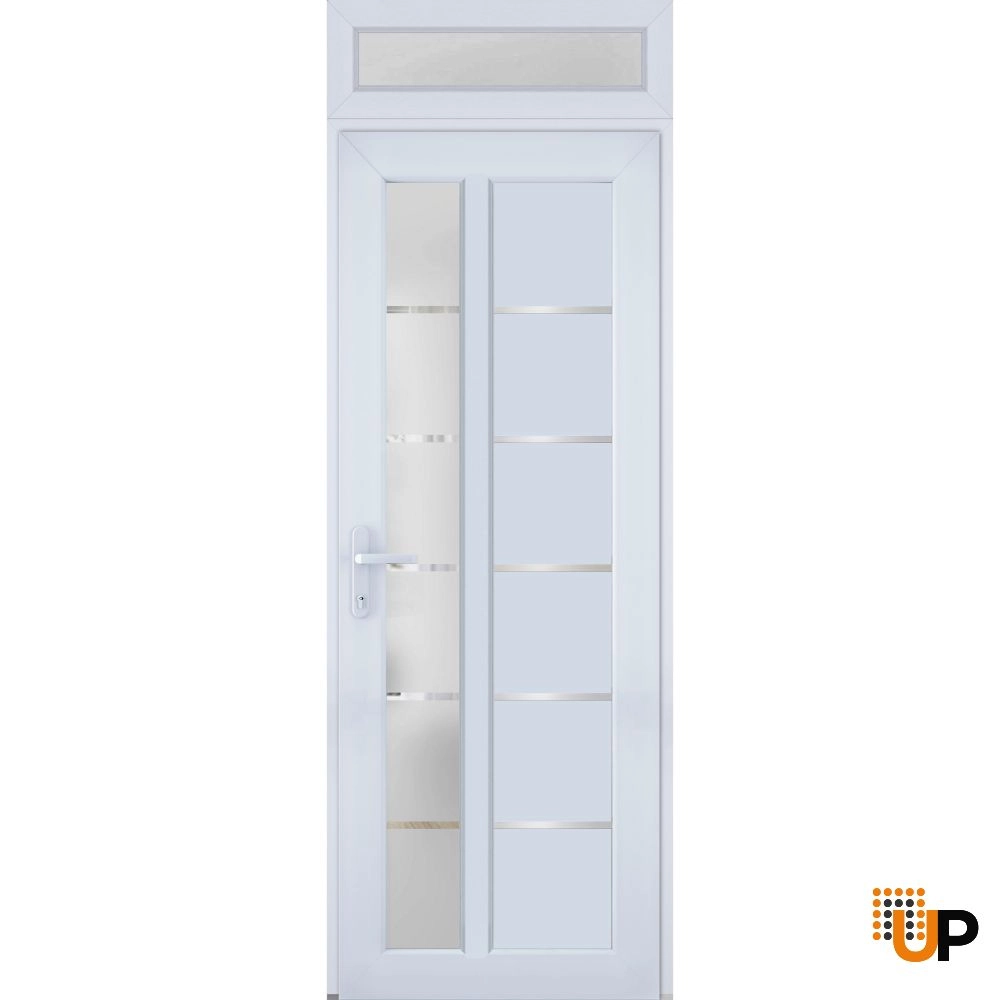 Single swing metal-plastic modern exterior door with tempered | Manux 8088 White | 36 x 94 photo#1