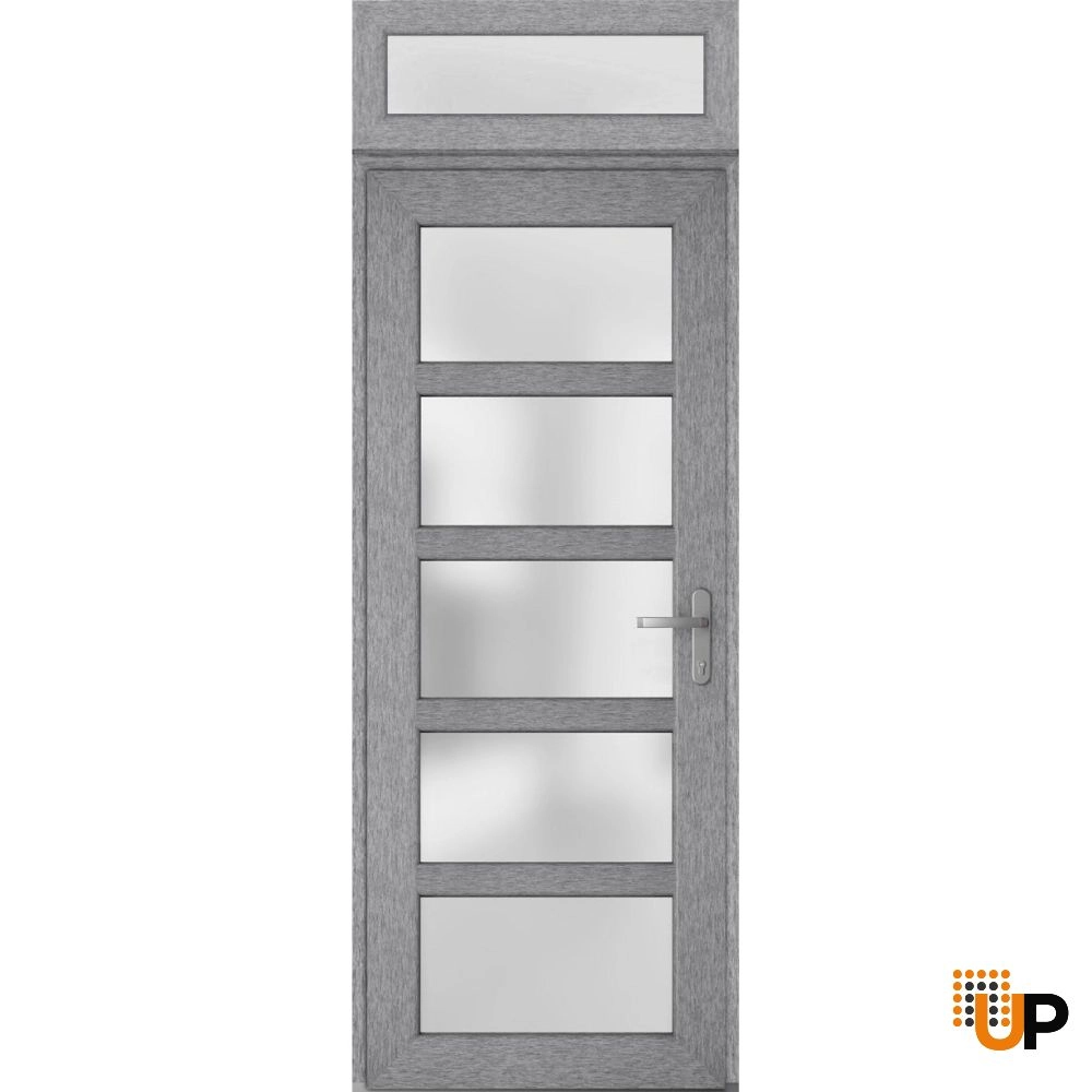 Single swing vinyl modern exterior door with tempered glass | Manux 8002 Gray Ash | 36 x 94 photo#1