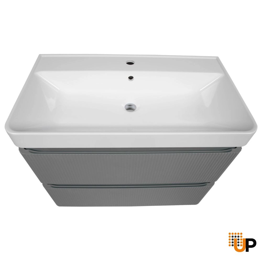 Modern Wall-Mounted Bathroom Vanity with Washbasin | Luxury Gray Matte Collection | Non-Toxic Fire-Resistant MDF photo#7