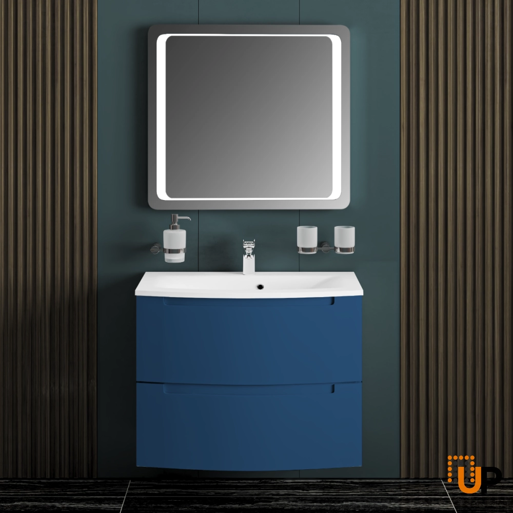 Modern Wall-Mount Bathroom Vanity with Washbasin | Delux Blue Matte Collection | Non-Toxic Fire-Resistant MDF-22,5" photo#2