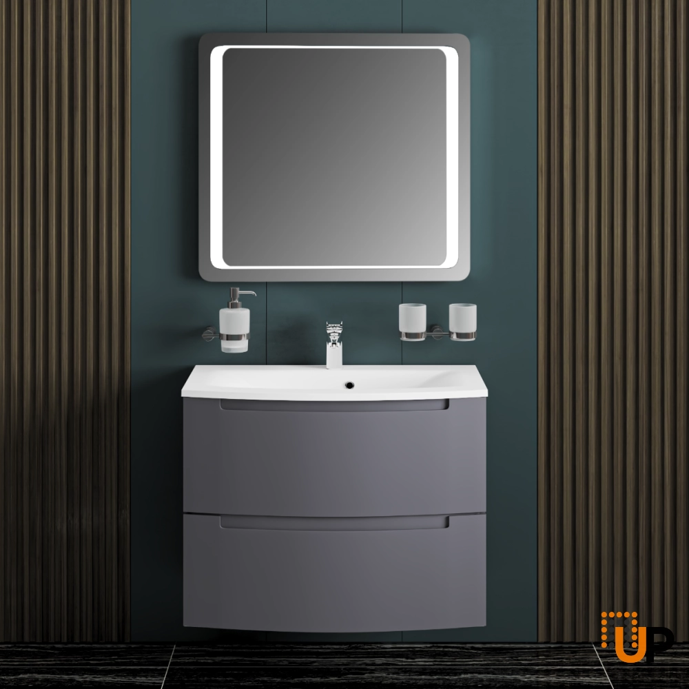 Modern Wall-Mount Bathroom Vanity with Washbasin | Delux Gray Matte Collection | Non-Toxic Fire-Resistant MDF-22,5" photo#2