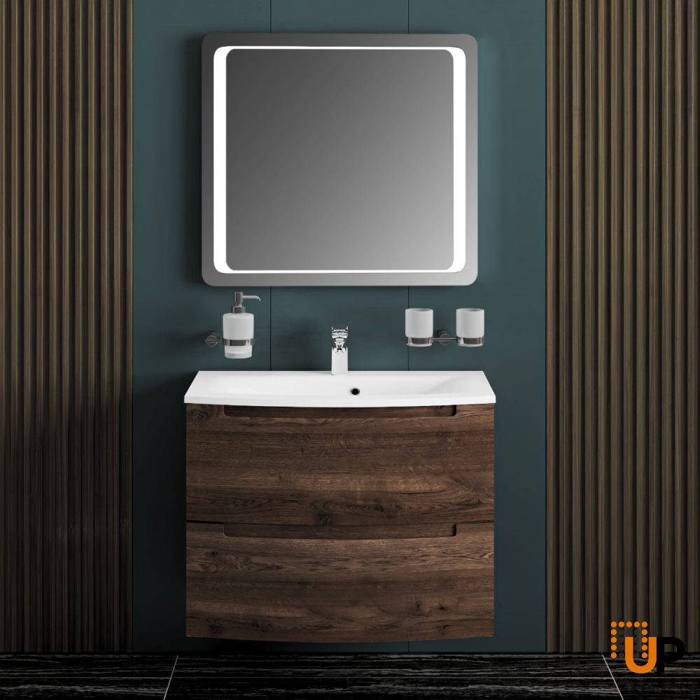 Modern Wall-Mount Bathroom Vanity with Washbasin | Delux Rosewood Collection | Non-Toxic Fire-Resistant MDF-22,5" photo#2