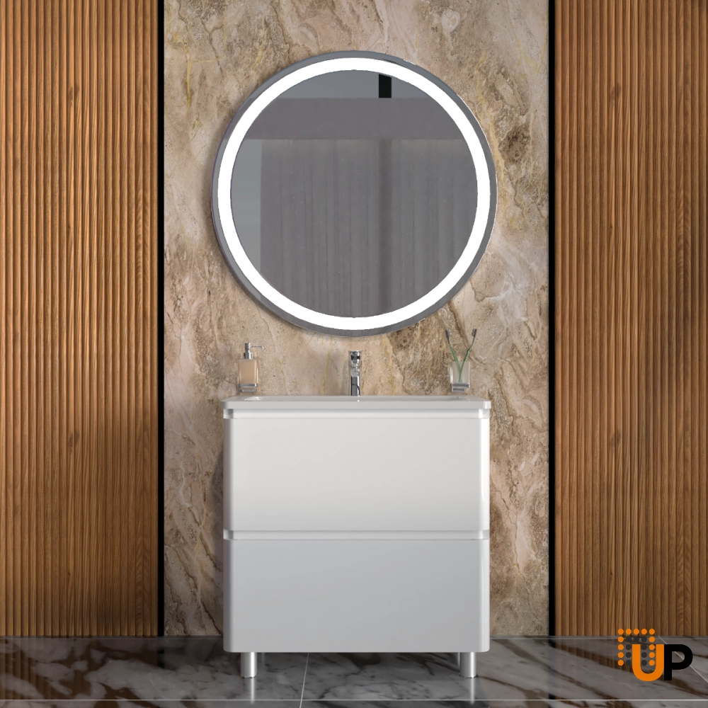 Modern Free Standing Bathroom Vanity with Washbasin | Comfort White High Gloss Collection | Non-Toxic Fire-Resistant MDF photo#2