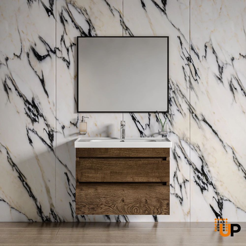 Modern Wall-Mounted Bathroom Vanity with Washbasin | Niagara Rosewood Collection | Non-Toxic Fire-Resistant MDF-28" photo#2