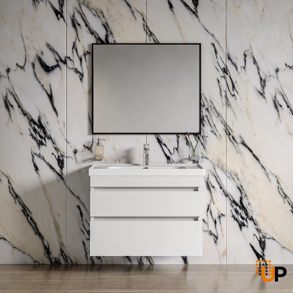Modern Wall-Mounted Bathroom Vanity with Washbasin | Niagara White High Gloss Collection | Non-Toxic Fire-Resistant MDF-28" photo#2