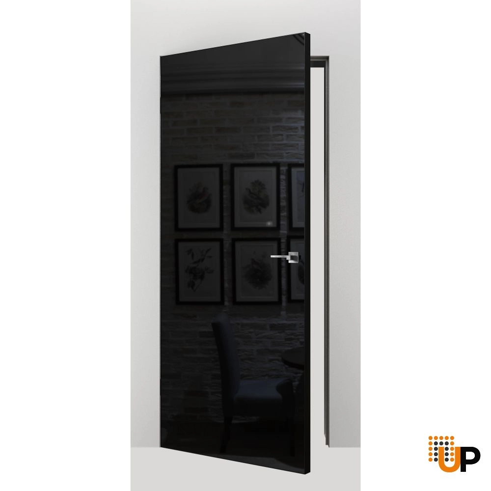 Single solid core swing modern interior hidden door with gloss black mirror | TERMIX 0801 Black | 30 x 80 photo#2