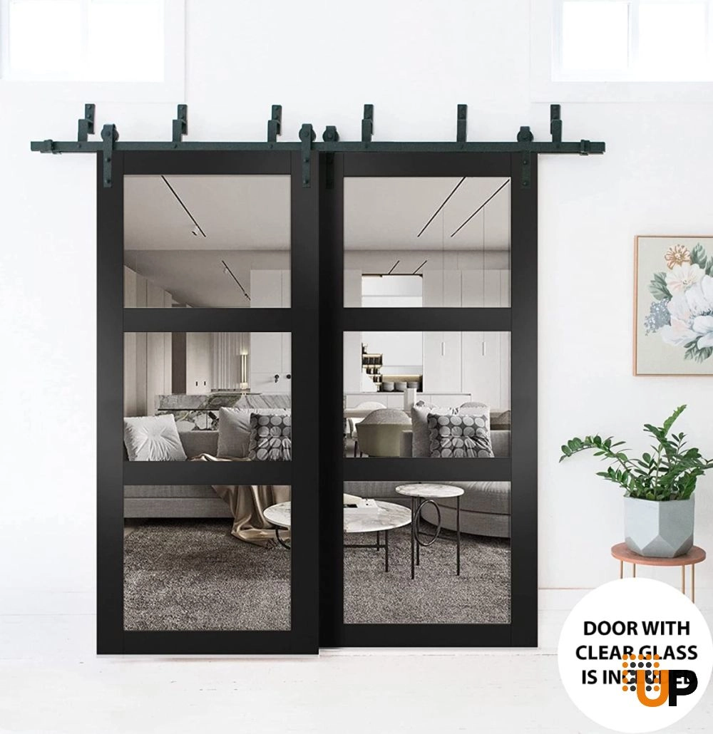 Single solid core luxury interior door slab with clear glass | Lucia 2555 Black Matte | 18 x 80 photo#4