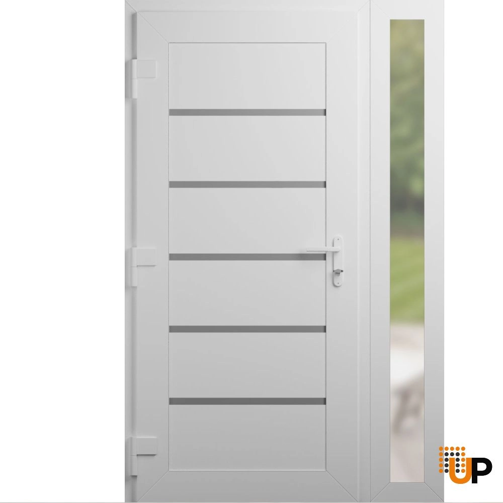 Single swing vinyl modern exterior door | Manux 8415 White | 46 x 80 (32+14 x 80) photo#2