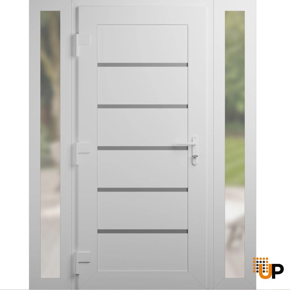 Single swing metal-plastic modern exterior door | Manux 8415 White | 54 x 80 (12+30+12 x 80) photo#2