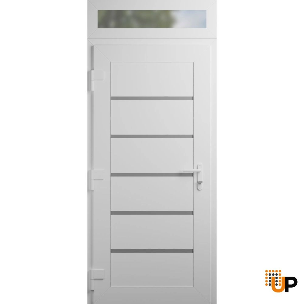 Single swing metal-plastic modern exterior door | Manux 8415 White | 32 x 94 (32 x 80+14) photo#2