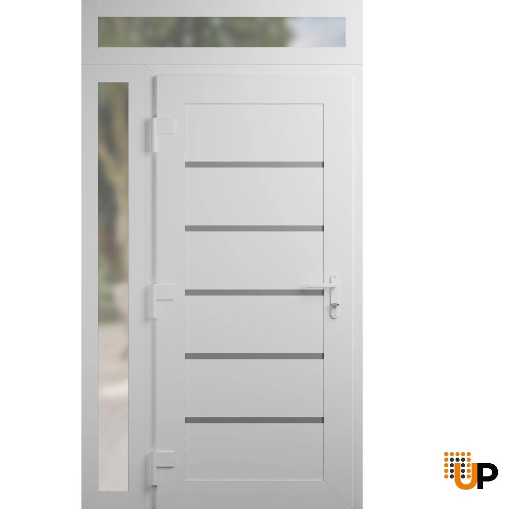 Single swing metal-plastic modern exterior door | Manux 8415 White | 42 x 94 (30+12 x 80+14) photo#2