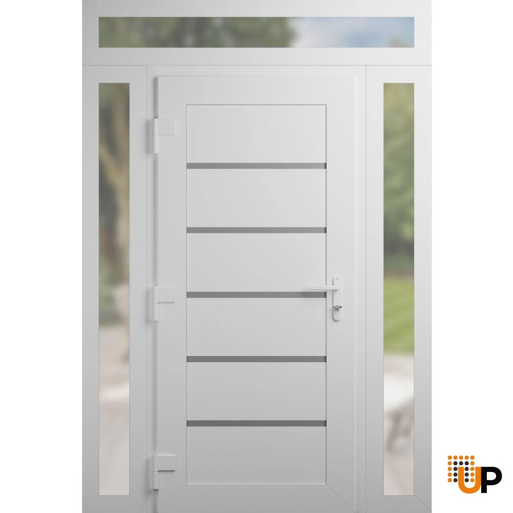 Single swing vinyl modern exterior door | Manux 8415 White | 54 x 94 (12+30+12 x 80+14) photo#2