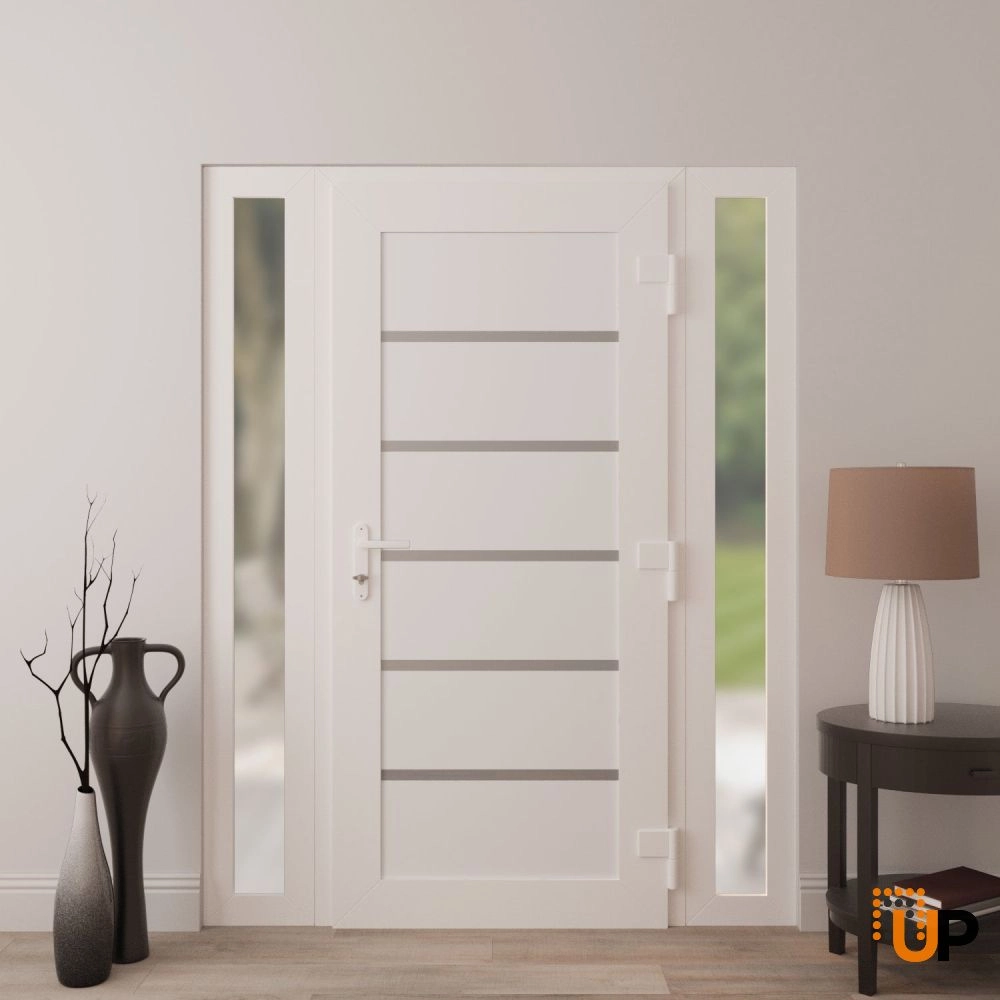 Single swing metal-plastic modern exterior door | Manux 8415 White | 60 x 80 (12+36+12 x 80) photo#4