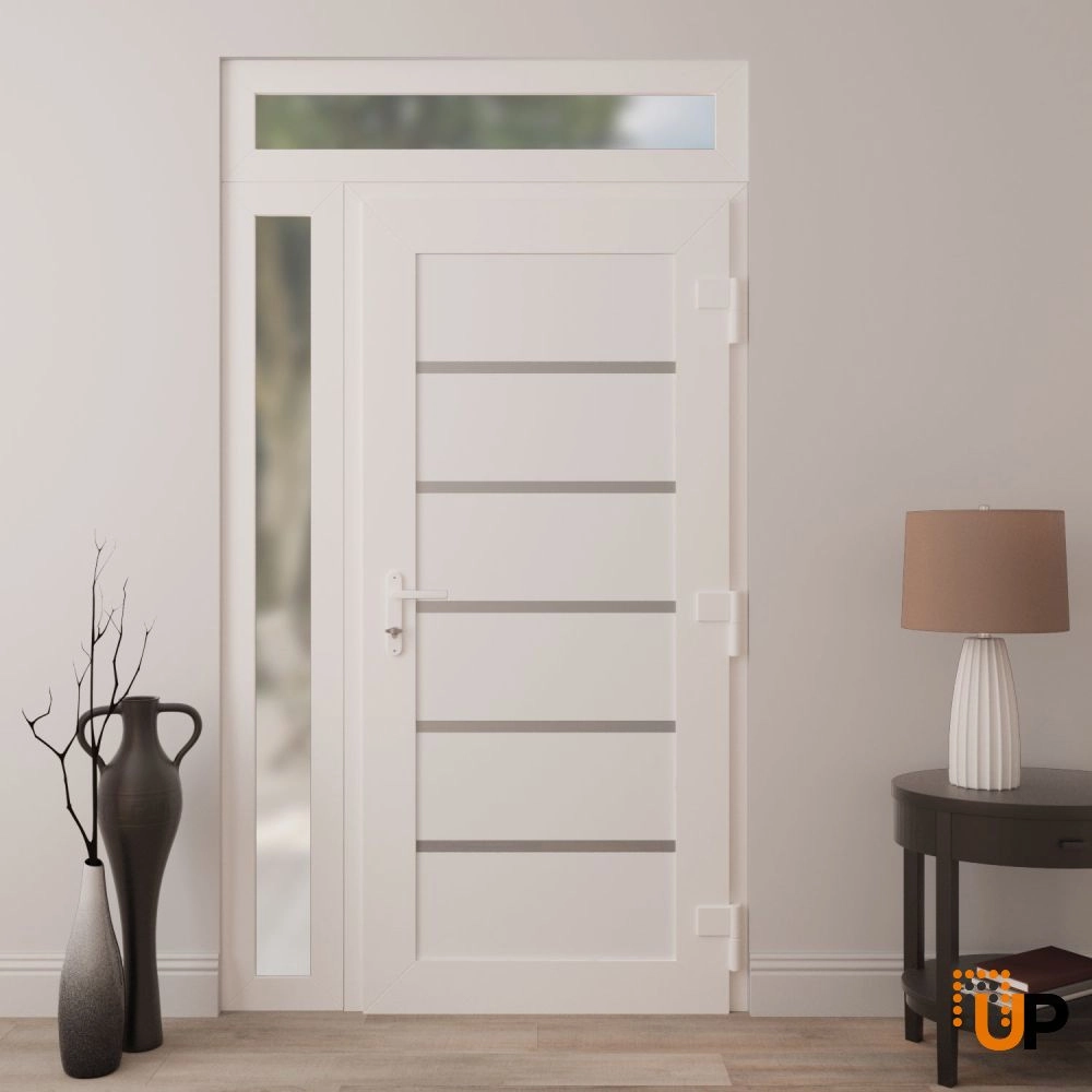Single swing metal-plastic modern exterior door | Manux 8415 White | 42 x 94 (30+12 x 80+14) photo#4