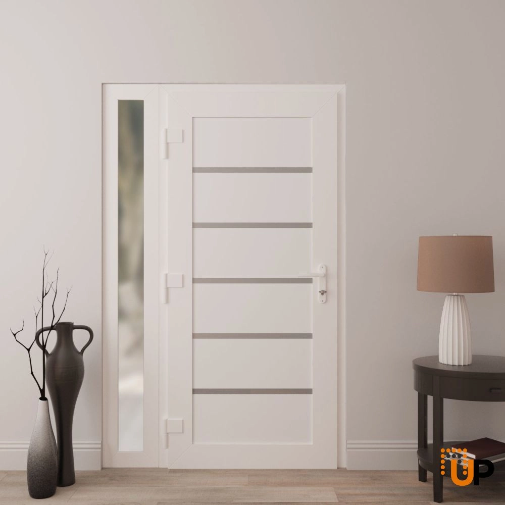 Single swing vinyl modern exterior door | Manux 8415 White | 42 x 80 (30+12 x 80) photo#4