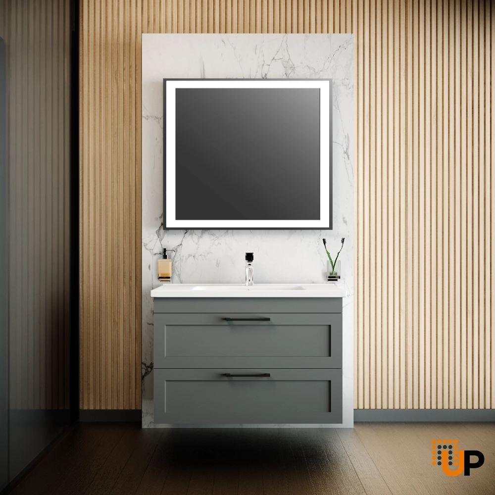 Modern Wall-Mount Bathroom Vanity with Washbasin | Palm Beach Gray Matte Collection | Non-Toxic Fire-Resistant MDF-26" photo#2