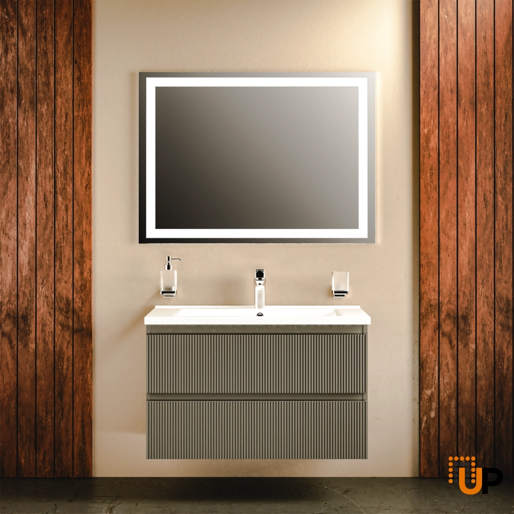 Modern Wall-Mount Bathroom Vanity with Washbasin | Edison Gray Matte Collection | Non-Toxic Fire-Resistant MDF-34" photo#2