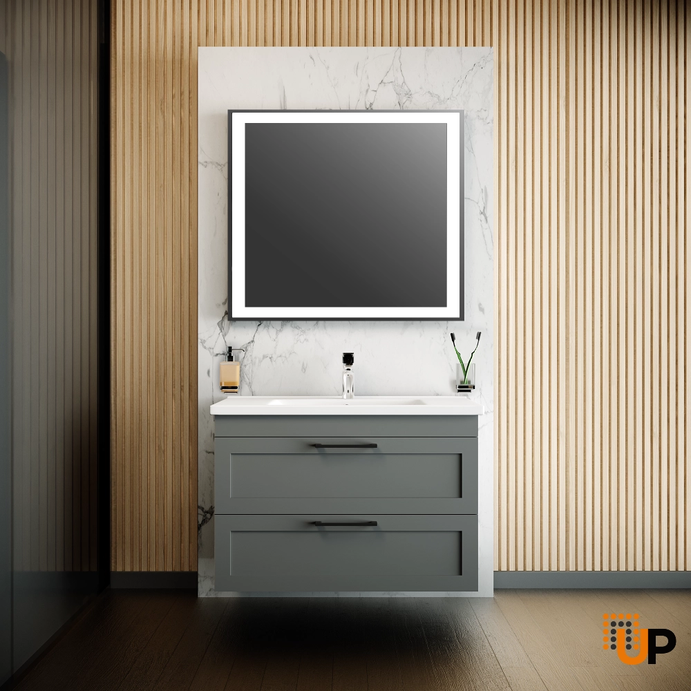 Modern Wall-Mounted Bathroom Vanity with Washbasin | Palm Beach Gray Matte Collection | Non-Toxic Fire-Resistant MDF-40" photo#2
