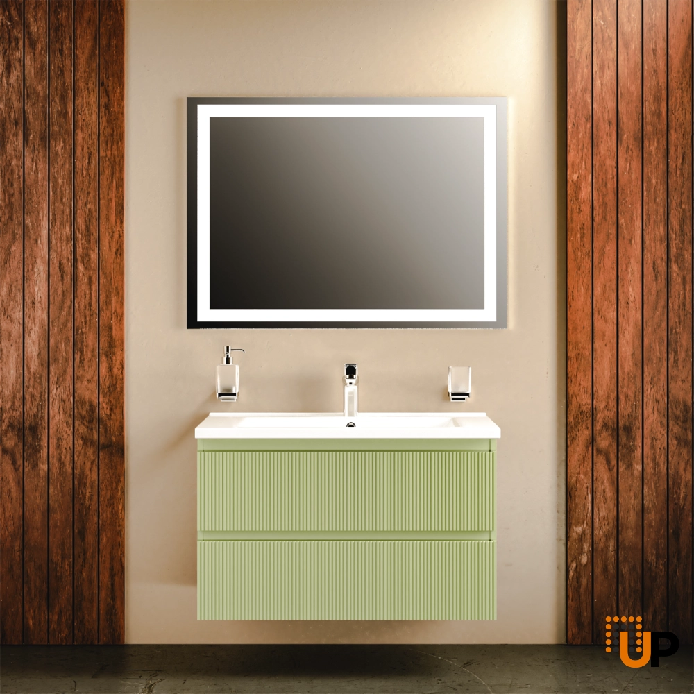 Modern Wall-Mount Bathroom Vanity with Washbasin | Edison Pistachio  Collection | Non-Toxic Fire-Resistant MDF-34" photo#2