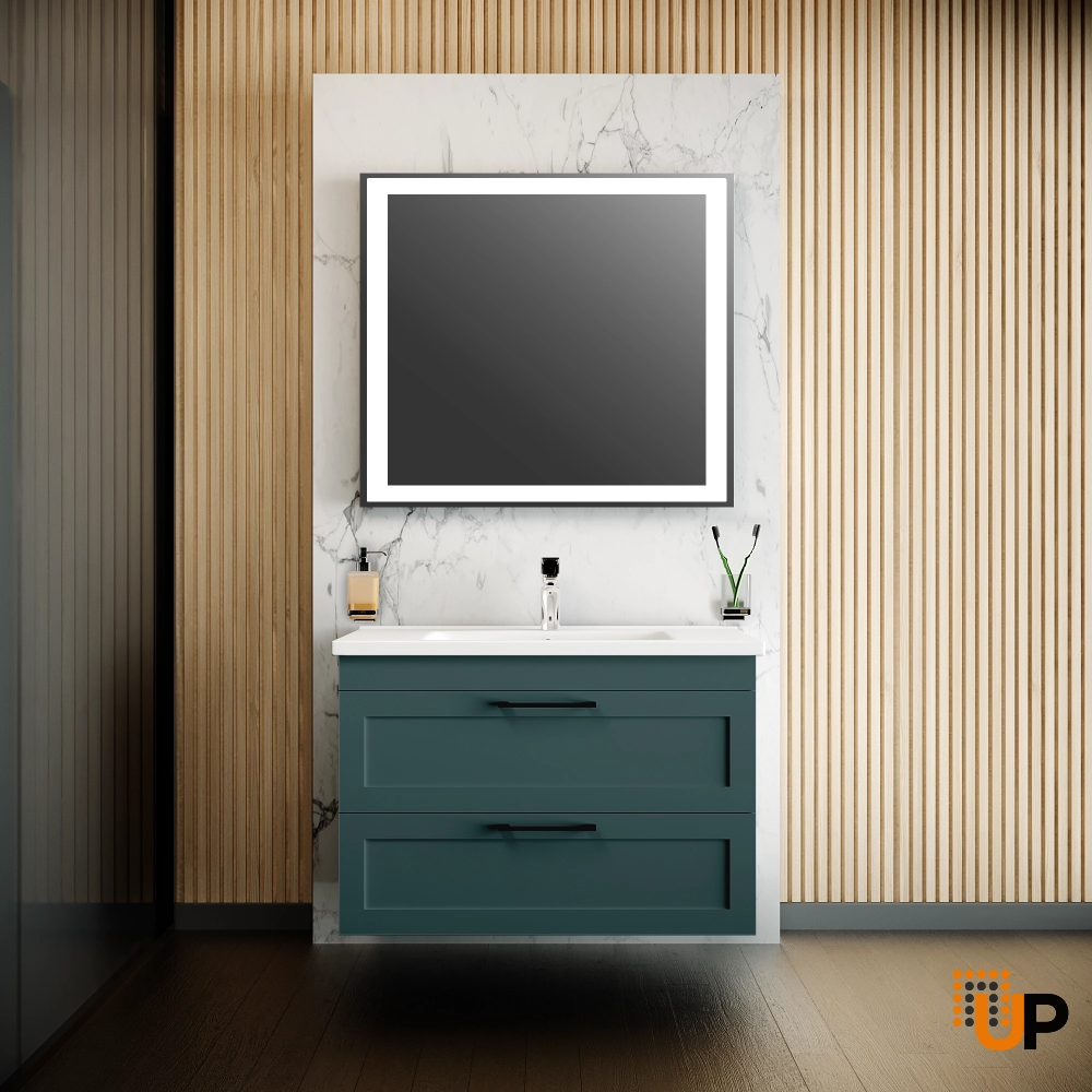 Modern Wall-Mounted Bathroom Vanity with Washbasin | Palm Beach Green Matte Collection | Non-Toxic Fire-Resistant MDF-34" photo#2