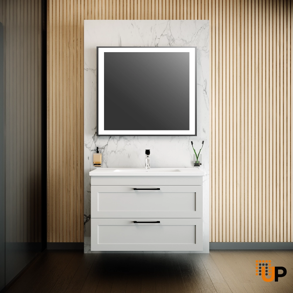 Modern Wall-Mounted Bathroom Vanity with Washbasin | Palm Beach White Matte Collection | Non-Toxic Fire-Resistant MDF-30" photo#2