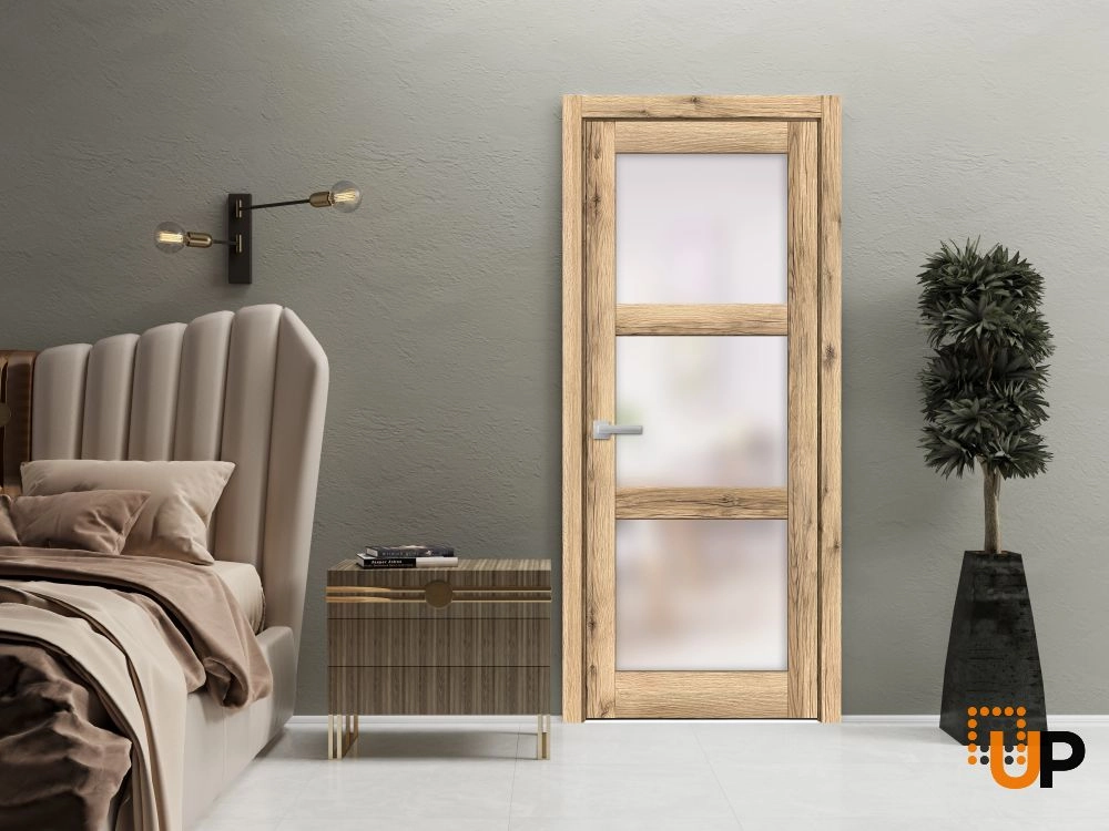 Single solid core luxury interior swing door with frosted glass | Lucia 2552 Oak | 18 x 80 photo#2