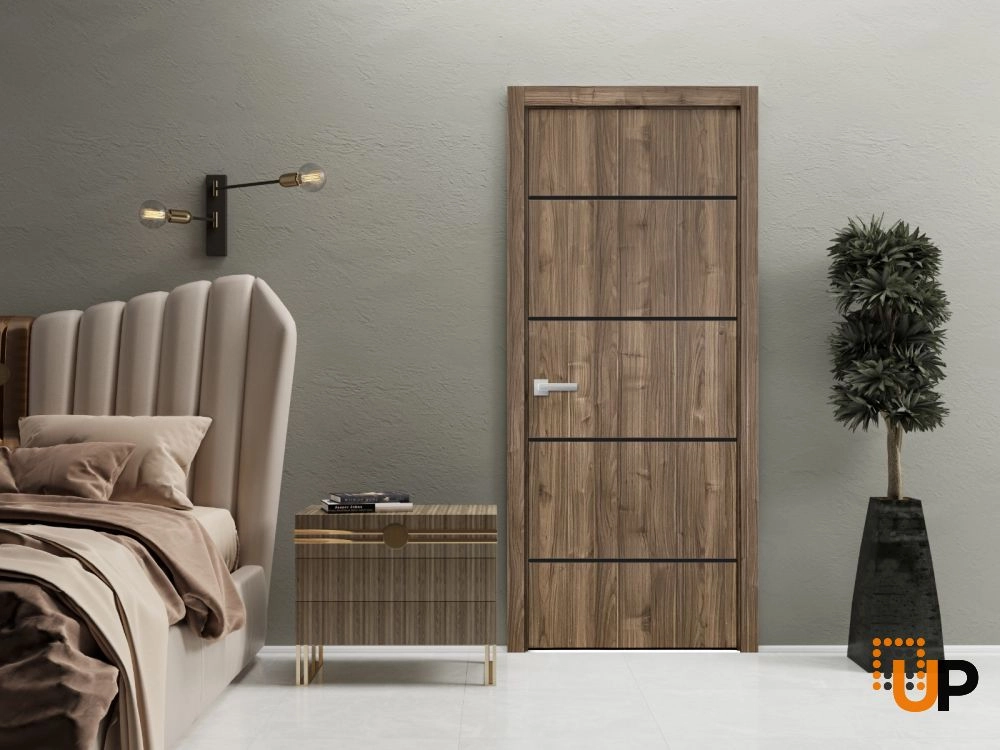 Single solid wood with honeycomb modern interior swing door | Planum 0015 Walnut | 18 x 80 photo#2