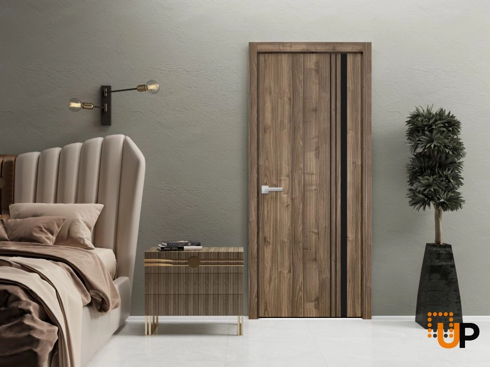 Single solid wood with honeycomb modern interior swing door | Planum 0011 Walnut | 18 x 80 photo#2