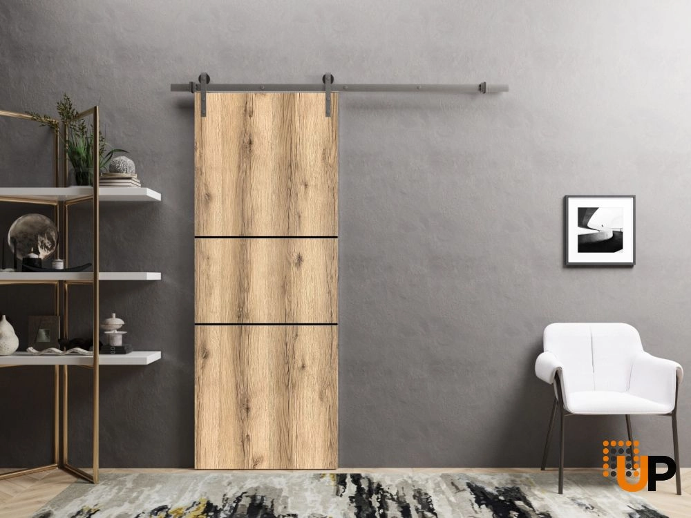 Single solid wood with honeycomb sliding modern interior barn door | Planum 0014 Oak | 18 x 80 photo#2