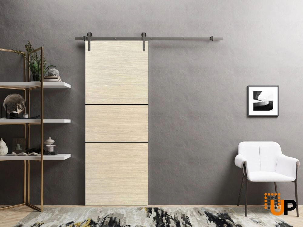 Single solid wood with honeycomb sliding modern interior barn door | Planum 0014 Natural Veneer | 18 x 80 photo#2