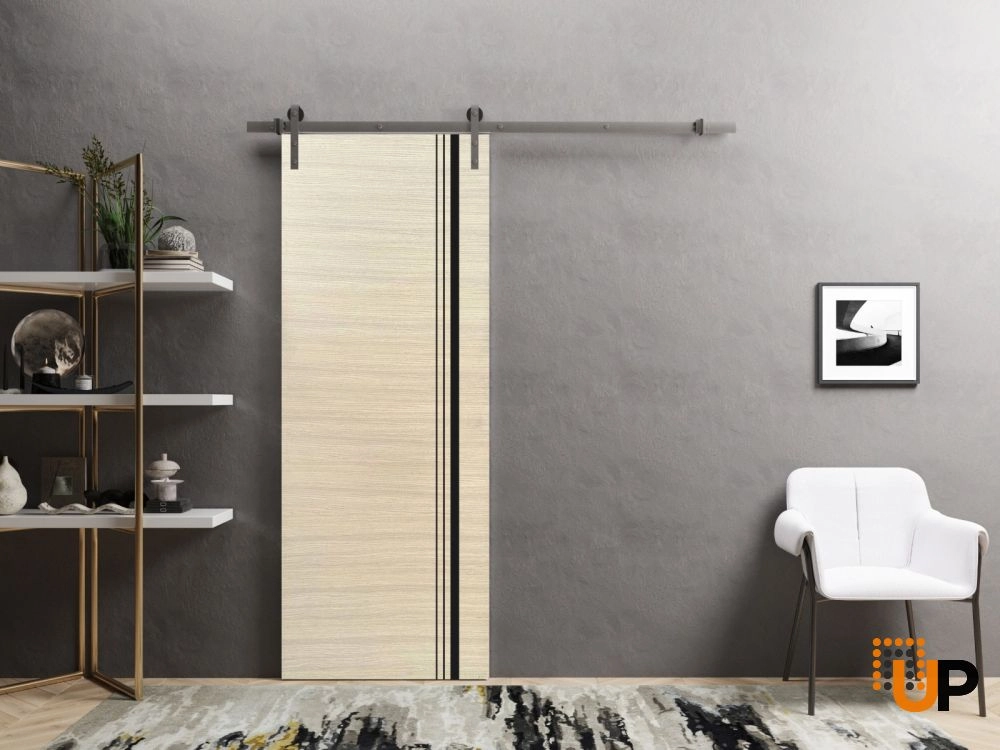 Single solid wood with honeycomb sliding modern interior barn door | Planum 0011 Natural Veneer | 18 x 80 photo#2