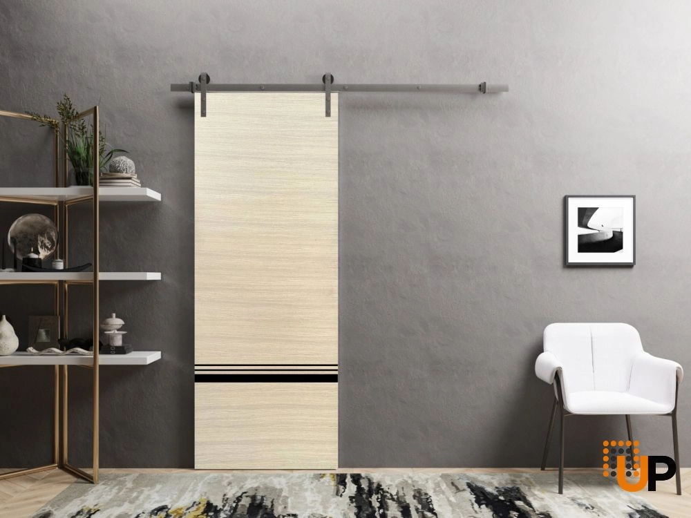 Single solid wood with honeycomb sliding modern interior barn door | Planum 0012 Natural Veneer | 18 x 80 photo#2