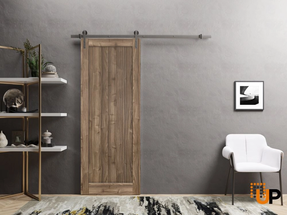 Single mdf sliding shaker interior barn door | Quadro 4111 Walnut | 18 x 80 photo#2
