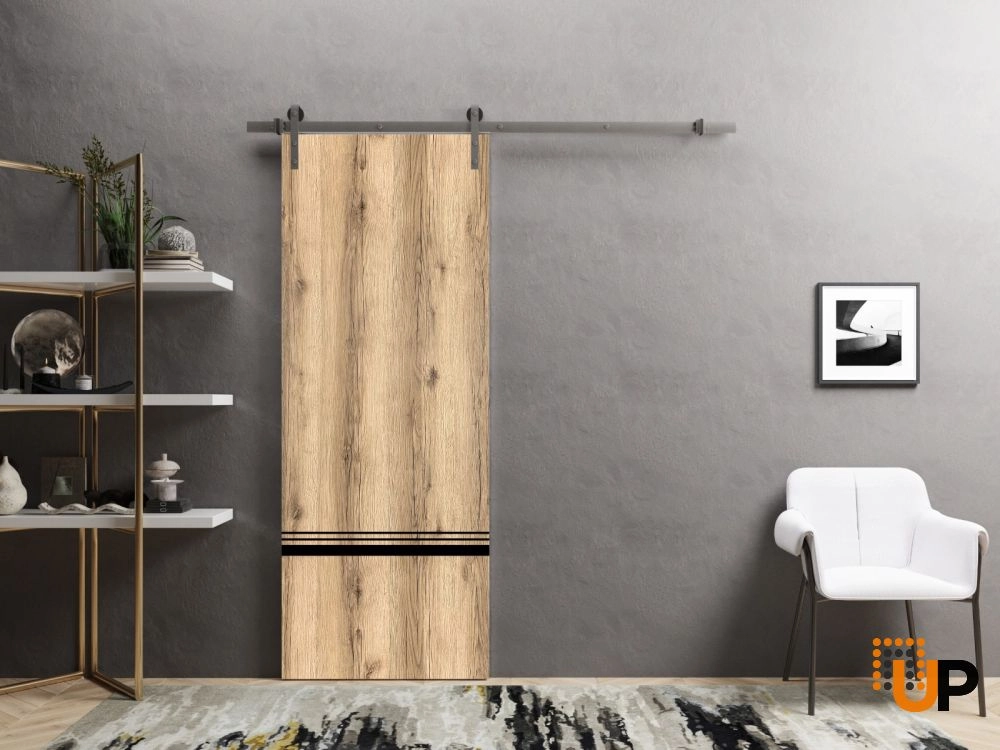 Single solid wood with honeycomb sliding modern interior barn door | Planum 0012 Oak | 18 x 80 photo#2