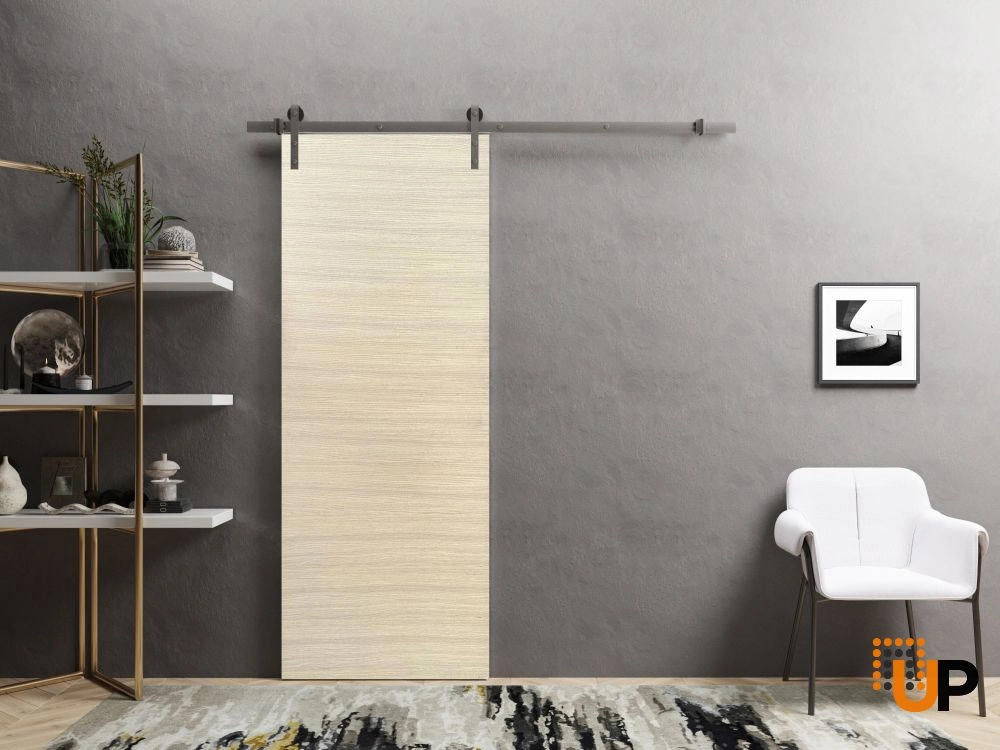 Single solid wood with honeycomb sliding modern interior barn door | Planum 0010 Natural Veneer | 18 x 80 photo#2