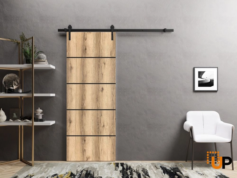 Single solid wood with honeycomb sliding modern interior barn door | Planum 0015 Oak | 18 x 80 photo#2