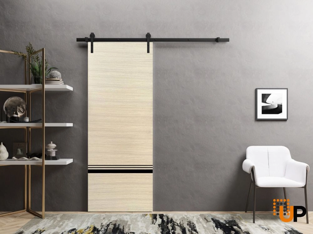 Single solid wood with honeycomb sliding modern interior barn door | Planum 0012 Natural Veneer | 18 x 80 photo#2